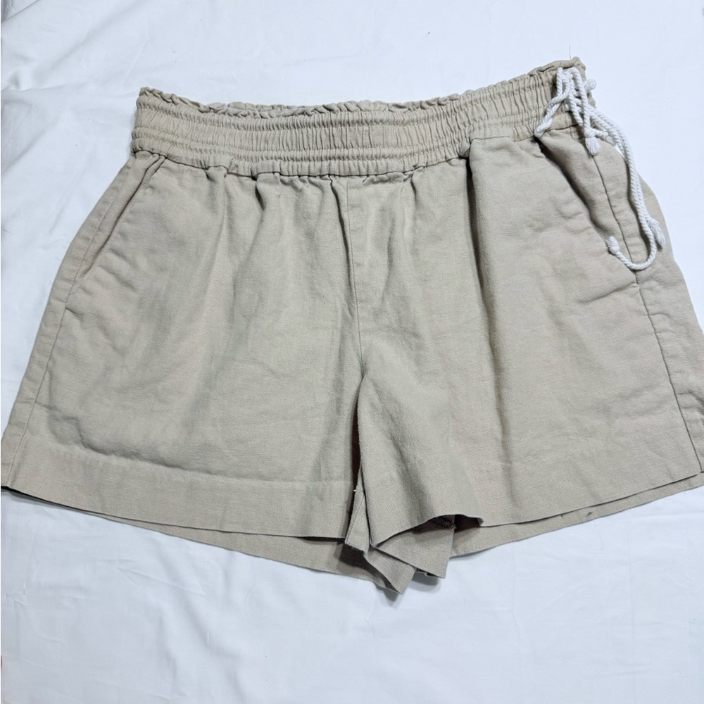 J. Crew Khaki Linen Cotton Blend Elastic-Waist Casual Women’s Shorts - Size S